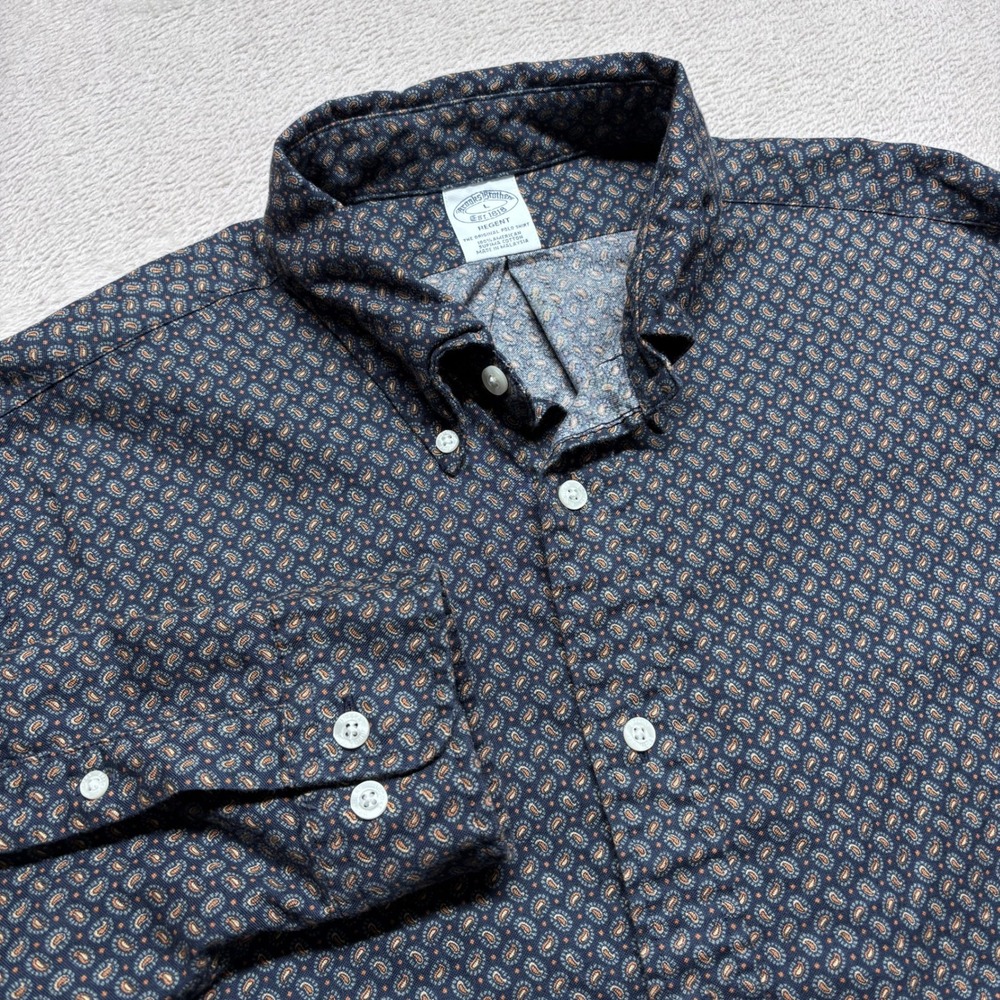 Brooks Brothers Mens L Regent Fit Paisley Button Down Shirt Blue Supima Cotton